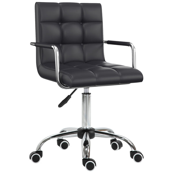 English Elm HOMCOM PU Leather Office Chair with Mid-Back Support, Adjustable Height, 360° Swivel Wheels, Black W2225P173830