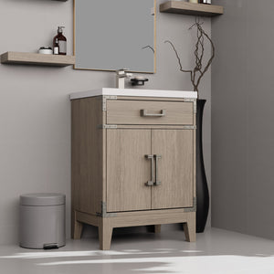 English Elm Grey Oak Single Bath Vanity with Acrylic Countertop, Soft-Close Cabinet, Mirror Included, 24"W B2731S01452