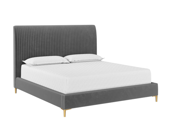 Sunpan Harris Bed - Modern Upholstered Design with Fine Tufting and Stainless Steel Gold Legs for Style King