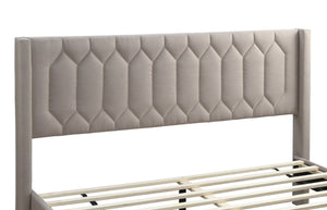 English Elm Modern Burlap Platform Bed Queen with Geometric Diamond Tufted Headboard, Sleek No-Box Spring Design Light Brown 66 L x 23 W x 9 H B011P238959