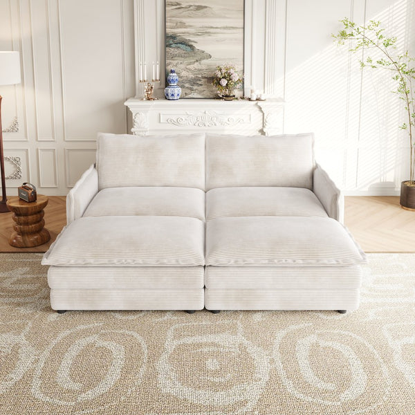 English Elm Corduroy 2-Seater Cloud Sofa With Movable Footrests - Modular Comfort For Living Rooms & More W834S00438