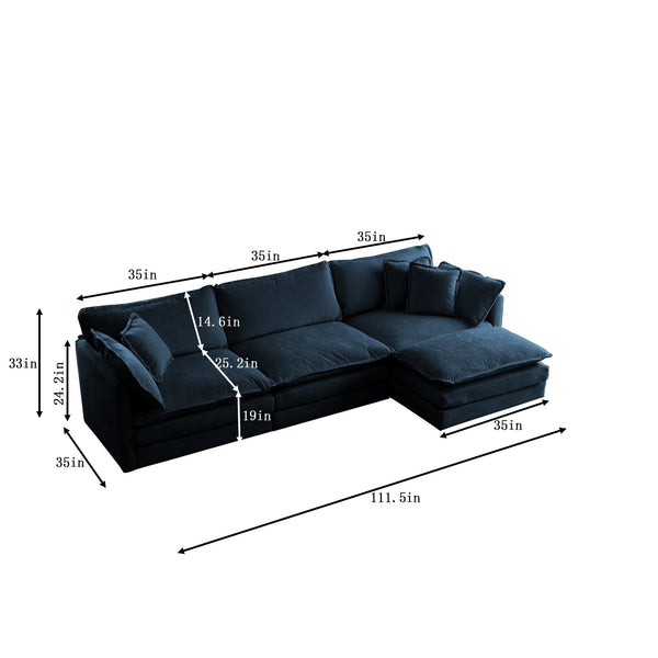 English Elm Free Combination Comfy Modular Oversized Blue Chenille L-Shaped Sectional Sofa With Reversible Ottoman W714S00317