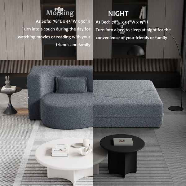 English Elm Modern Full Size Folding Sofa Bed with Teddy Fabric, Foam-Filled 15" Sleeper, 2 Pillows, No Assembly Required Grey W1885P272261