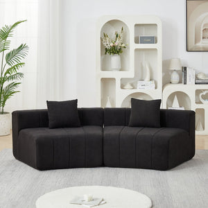 English Elm Chenille Corduroy Modular Curved Sectional Sofa Soft Cloud Form Living Room Seating W834P389121