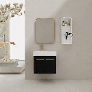 English Elm 24 Inch Wall-Mounted Bathroom Vanity Set With Thick Resin Sink, Storage Rack & Soft-Close Doors W999S00366