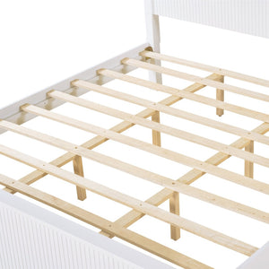 English Elm King Solid Pine Platform Bed White Lacquer Grooved Panels Slat Base Bedroom N770PK389793K