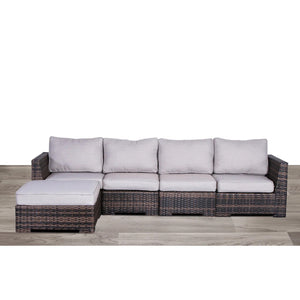 English Elm 122'' Handwoven HDPE Wicker Patio Sectional with Ottoman, Plush Water-Resistant Cushions, No Assembly Needed B120S00135