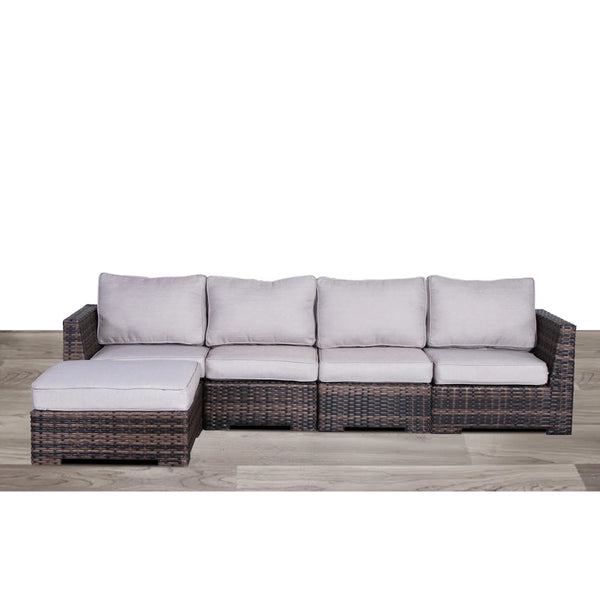 English Elm 122'' Handwoven HDPE Wicker Patio Sectional with Ottoman, Plush Water-Resistant Cushions, No Assembly Needed B120S00135