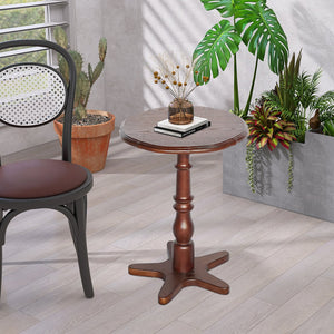 English Elm 15.75 inch Round Small End Table Vintage Wooden Pedestal Side Table with Rounded Top and Easy Assembly Walnut Brown W2295P339100