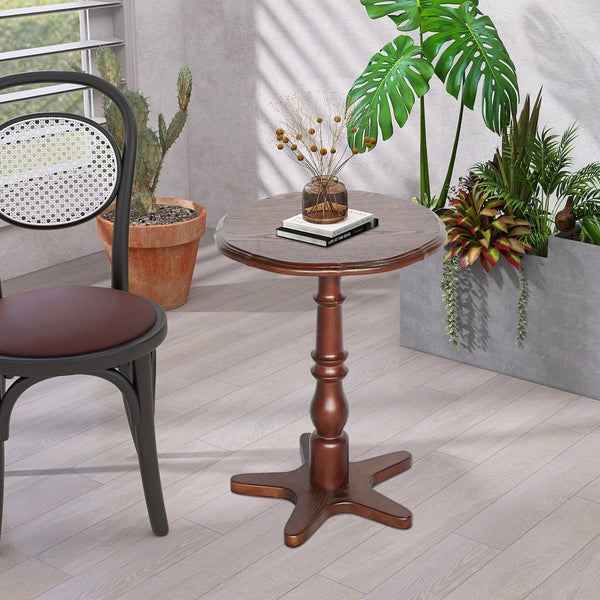 English Elm 15.75 inch Round Small End Table Vintage Wooden Pedestal Side Table with Rounded Top and Easy Assembly Walnut Brown W2295P339100