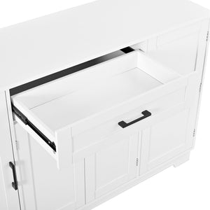 English Elm U_style Contemporary Buffet Cabinet Melamine Mdf Dining Room Storage with Adjustable Shelves White N711P437643K