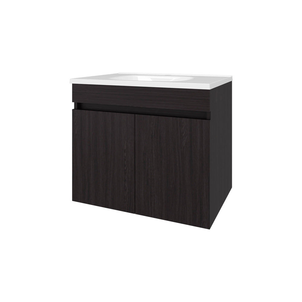 English Elm Wengue Floating Vanity with Integrated Basin, Dual-Door Wall-Mounted Cabinet, Dark Brown Compact Design (23.2" W, 17.3" D) B062P303927