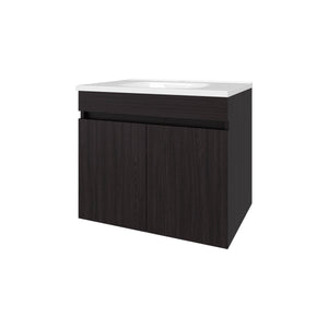 English Elm Wengue Floating Vanity with Integrated Basin, Dual-Door Wall-Mounted Cabinet, Dark Brown Compact Design (23.2" W, 17.3" D) B062P303927