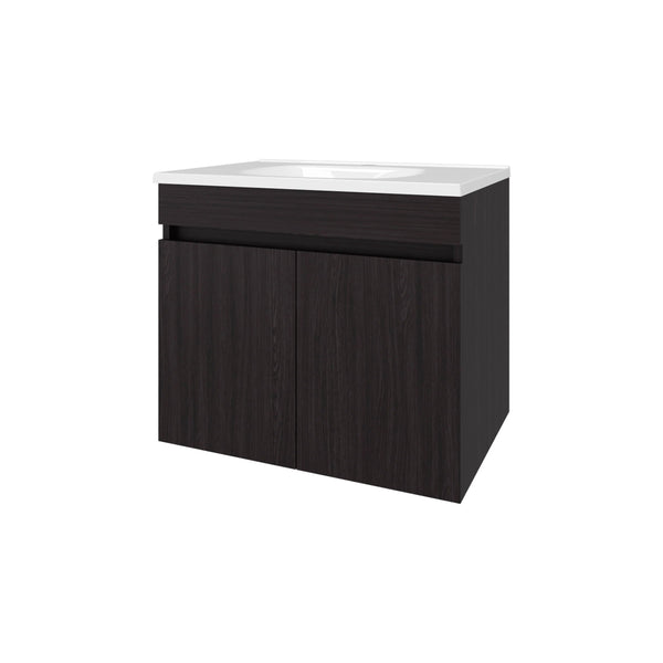 English Elm Wengue Floating Vanity with Integrated Basin, Dual-Door Wall-Mounted Cabinet, Dark Brown Compact Design (23.2" W, 17.3" D) B062P303927