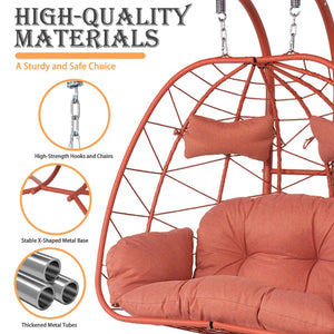 English Elm 2-person Wicker Egg Swing Chair with Canopy Steel Stand Outdoor Patio Lounger T5880P502252