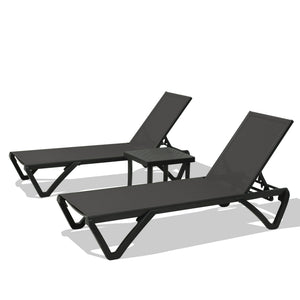 English Elm Pool Aluminum Chaise Lounger Set of 2 with Side Table, Weatherproof Textilene, Adjustable Recline, Wheels Dark Gray W1859P396088