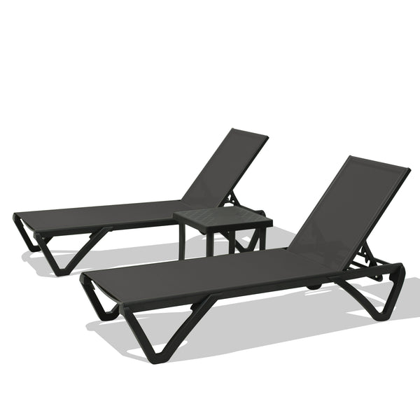 English Elm Pool Aluminum Chaise Lounger Set of 2 with Side Table, Weatherproof Textilene, Adjustable Recline, Wheels Dark Gray W1859P396088