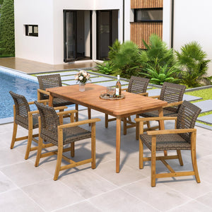 English Elm Christopher Knight Home® - 7-Piece Acacia Wood Outdoor Dining Set with 72" Slatted Table & 6 Cushioned Chairs, Durable Patio Entertaining Ready Mocha,Teak N779P266069N_60400.00MCA-3