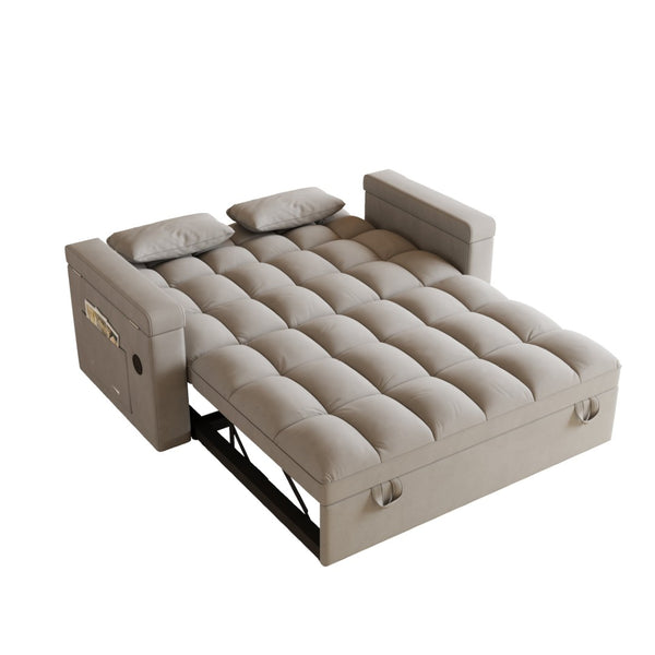 English Elm 65-inch Velvet Convertible Sleeper Sofa with Usb Port Storage Armrests Adjustable Back Light Gray W2564S00116
