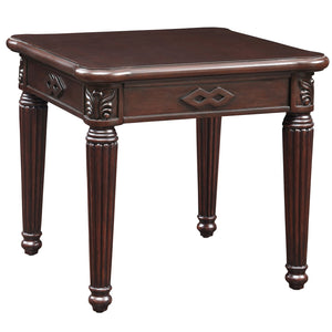 English Elm Espresso Romantic Turned-Leg End Table with Carved Fluting, Raised Trim Detail, Sturdy Wood Surface B062P189181