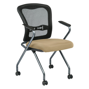 OSP Home Furnishings Deluxe Nesting Armchair with Mesh Back Lumbar Support for Office and Meeting Rooms Buff 84440-R104