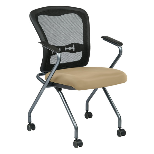 OSP Home Furnishings Deluxe Nesting Armchair with Mesh Back Lumbar Support for Office and Meeting Rooms Buff 84440-R104