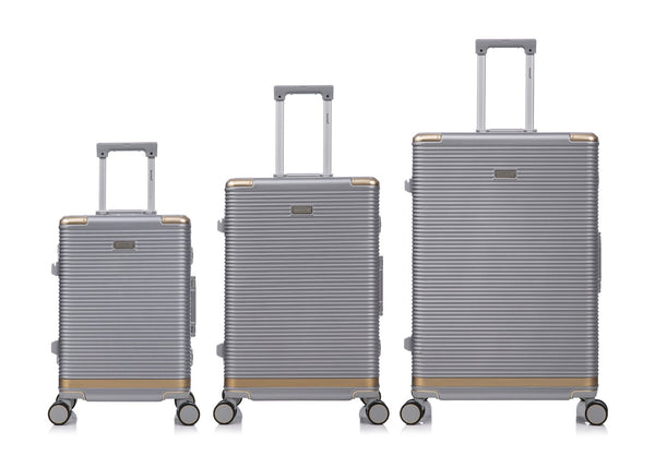 English Elm Luggage Set 3 Piece Polycarbonate Aluminum Frame Hard Shell Travel Suitcases with Lock Silver T3292P361540