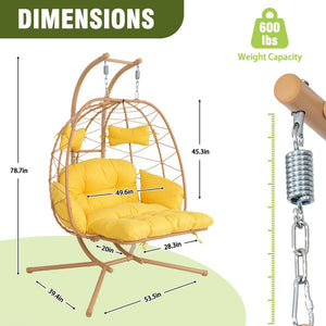 English Elm 2 Person Wicker Hanging Egg Chair with Stand Padded Swing for Patio or Garden T5880P500213