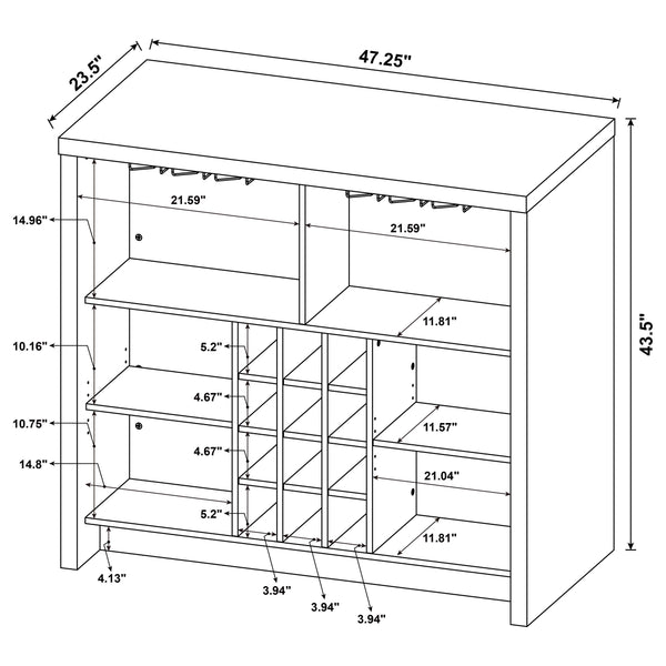English Elm Irving Compact Mango Home Bar with Wine Grid for 12 Bottles, Stemware Racks & Open Cubbies — Durable Engineered Wood Laminate Organizer B062P375550