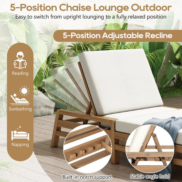 English Elm Trexm Solid Acacia Wood Outdoor Reclining Lounge Chair Set of 2 with Cushions Light Teak TM000033AAD