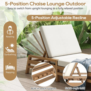 English Elm Trexm Acacia Wood Outdoor Recliner Lounge Chair with Cushions Five Position Patio Light Teak N715P404843D