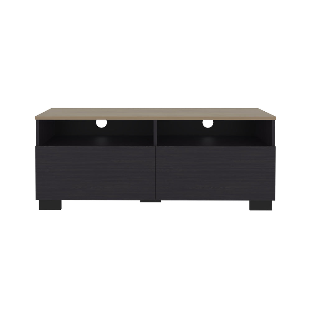 English Elm FM Mescal TV Stand Multistorage Wenge & Natural Oak - 63" Scratch-Resistant Shelf, Conical Legs, Durable Design B128P361104