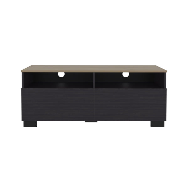 English Elm FM Mescal TV Stand Multistorage Wenge & Natural Oak - 63" Scratch-Resistant Shelf, Conical Legs, Durable Design B128P361104