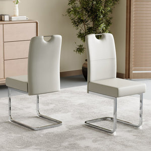 English Elm Set of 4 Gray Pu Leather Dining Chairs with Spring Cushion and Ergonomic Metal Frame W3226P345823