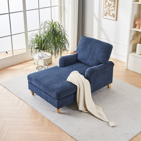 English Elm Modern Mid-Century Oversized Chaise Lounger Sofa Bed with Solid Wood Legs, Deep Seat Comfort Sleeper Blue W2363S00067
