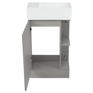 English Elm 18.6" Bathroom Vanity with Sink and Ceramic Top, MDF Cabinet with Door, TP Holder & Shelf Grey N725P212181E