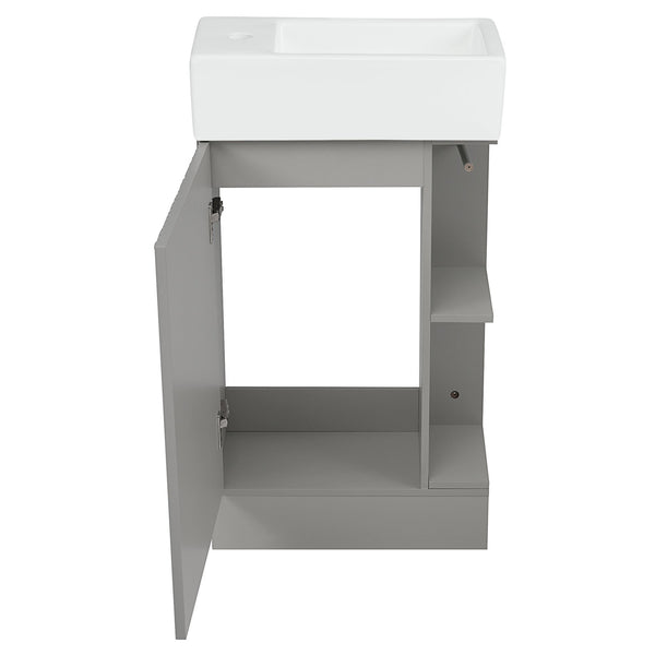 English Elm 18.6" Bathroom Vanity with Sink and Ceramic Top, MDF Cabinet with Door, TP Holder & Shelf Grey N725P212181E