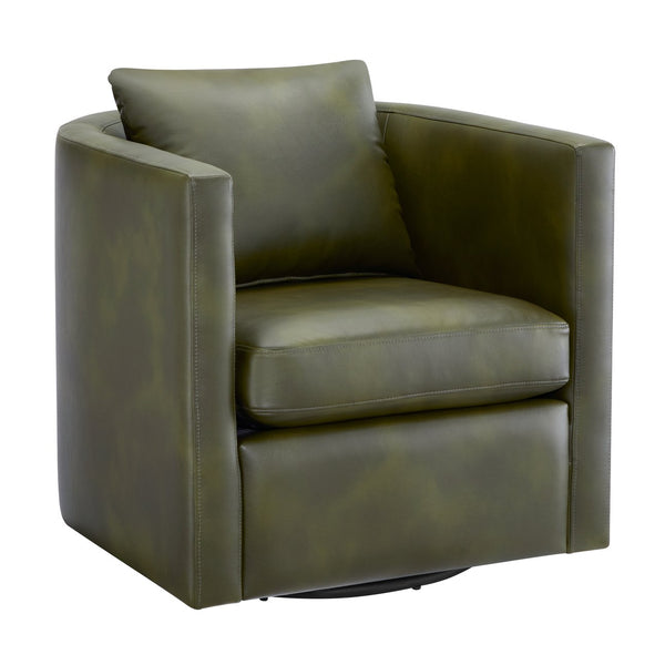 English Elm Sutton Fern Green Faux Leather Swivel Barrel Chair with Stain‑Resistant Fabric, Pocket Coil Seat, 360° Swivel Comfort B050P322589