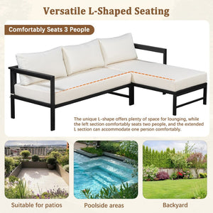 English Elm U_style Outdoor L-shaped Sectional Iron Frame Patio Sofa with Thick Foam Cushions Beige WY000480AAA