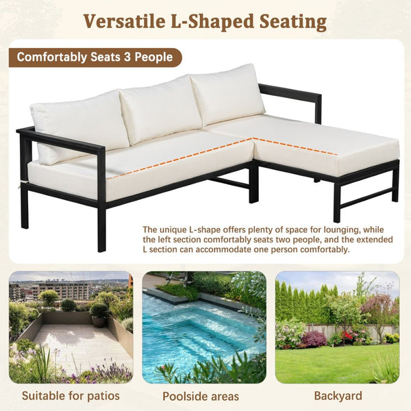English Elm U_style Outdoor L-shaped Sectional Iron Frame Patio Sofa with Thick Foam Cushions Beige WY000480AAA