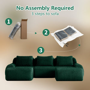 English Elm 114" U-shaped Modular Sectional Flannelette Sofa Oversized Lounge with Movable Ottoman Green W714S01527
