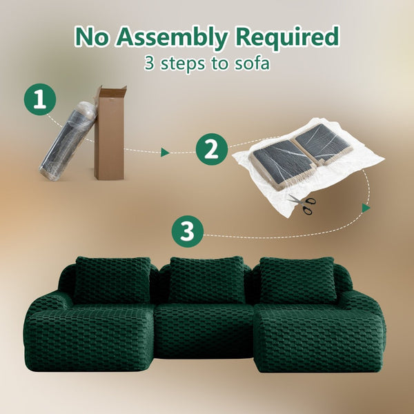 English Elm 114" U-shaped Modular Sectional Flannelette Sofa Oversized Lounge with Movable Ottoman Green W714S01527