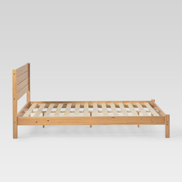 Isla Minimalist Queen Bed Frame - Sustainably Crafted Solid Pine Wood with Simple Boho Headboard