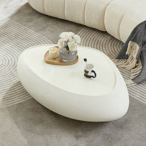 English Elm 47.24''fiberglass Oval Coffee Table Faux Stone Finish Sculptural Low Profile Living Room White W2582P431179