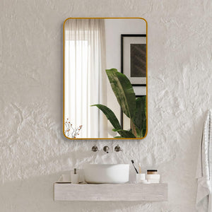 English Elm 22x30 Rectangular Wall Mirror with Brushed Metal Frame, 4mm HD Shatterproof Glass, Easy Install Elegance Gold W2203P302142