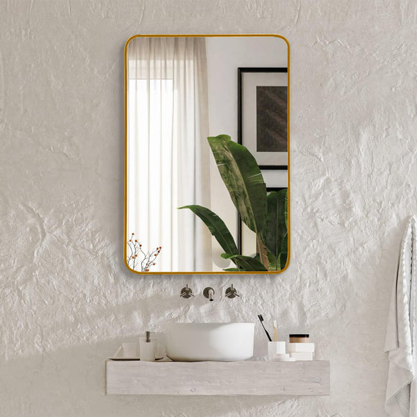 English Elm 22x30 Rectangular Wall Mirror with Brushed Metal Frame, 4mm HD Shatterproof Glass, Easy Install Elegance Gold W2203P302142