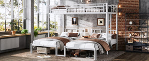 English Elm Twin Triple Bunk Bed Metal L-shaped Frame Sleeps Three Kids White Finish White W1580S00616