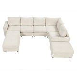 English Elm 121.3" Sectional Couch Sofa Bed Modular Sofa With Two Movable Ottomans For Living Room (Old Sku:N719S001640A), Beige