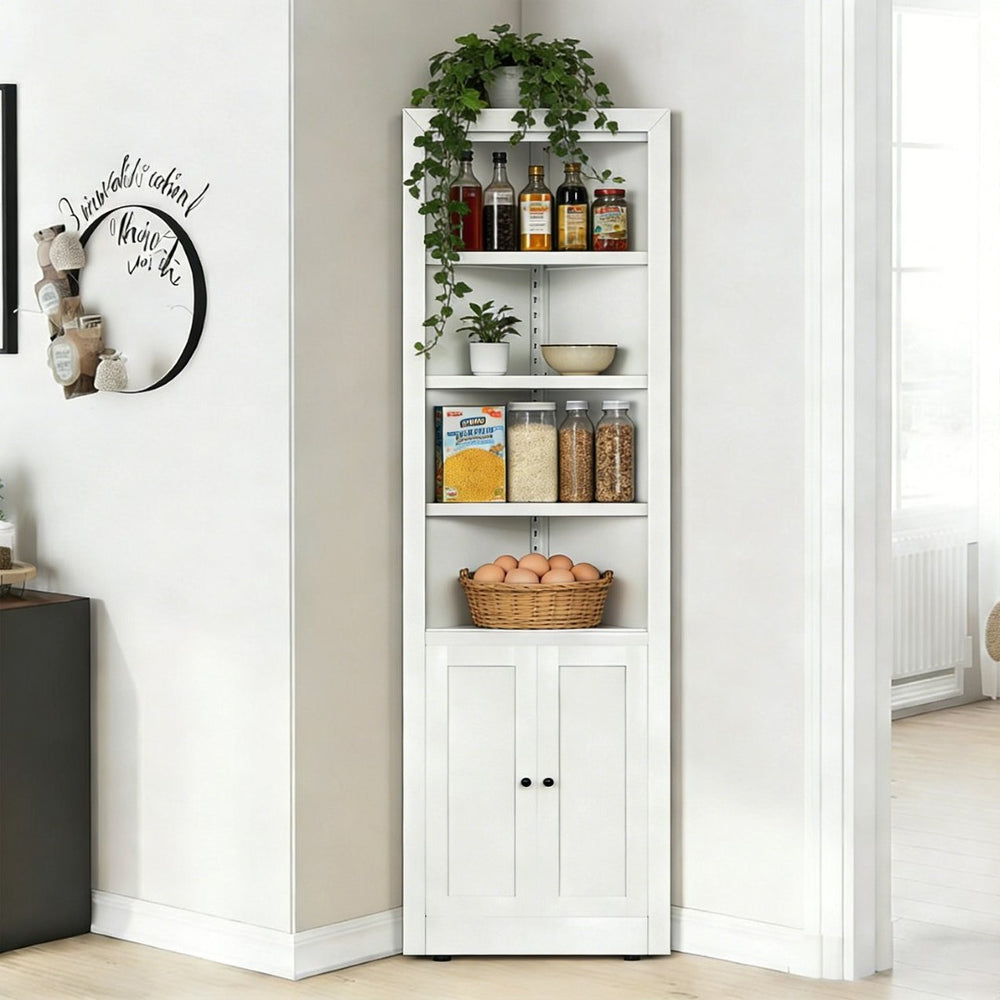 English Elm 71" Tall Corner Metal Cabinet with 5 Tiers Adjustable Shelves for Pantry or Bath W2735P428813