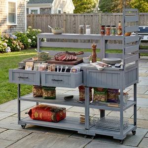 English Elm Topmax Modular Fir Wood Outdoor Kitchen Cart Stainless Steel Prep Station Gray N717P417963E